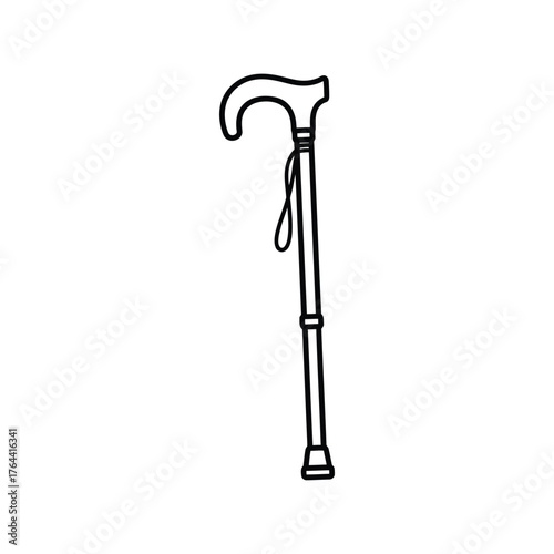 Hand drawn walking cane symbol for mobility assistance elderly health care support concept vector