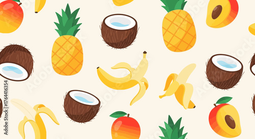 Vibrant tropical fruits seamless pattern, illustrating summer freshness and natural abundance