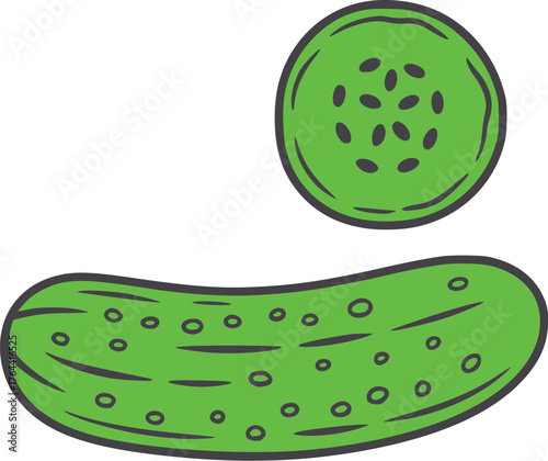 Green pickle and slice cucumber food illustration vector