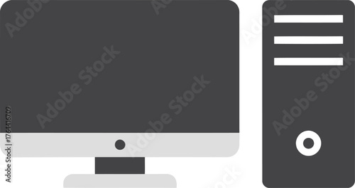 Modern desktop computer and tower minimalist icon technology vector