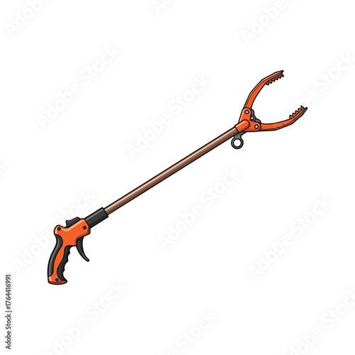Orange and black gripper tool with trigger for reaching and grabbing objects vector