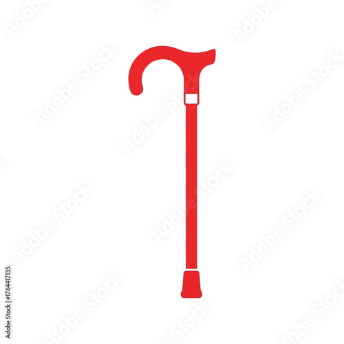 Bright red walking cane for mobility support and stylish assistance isolated on vector