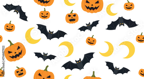 Vector art of halloween pattern with pumpkins, bats, and moons
