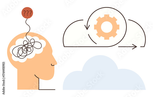 Canvas-taulu Tangled thoughts in human brain transitioning to organized cloud computing gear