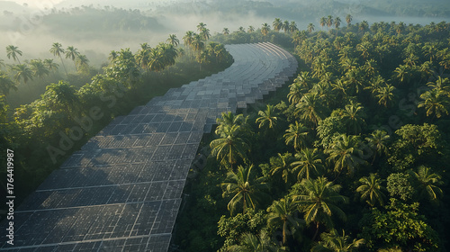 Planta solar en selva desde vista aérea