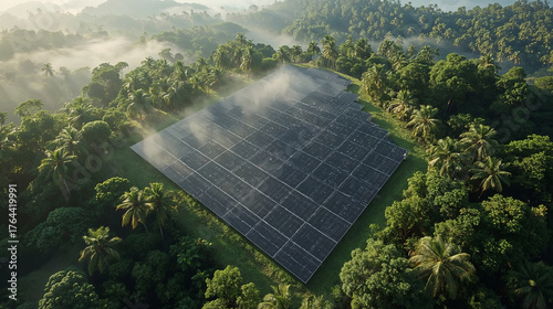 Planta solar en selva desde vista aérea