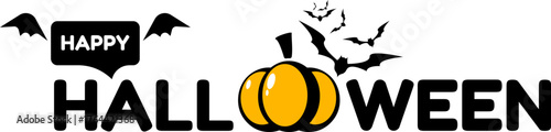 Happy halloween black lettering text sticker design isolated on white background. Happy halloween text motto sticker, tag, retro label, banner, ribbon, label png with quote. Halloween text banner