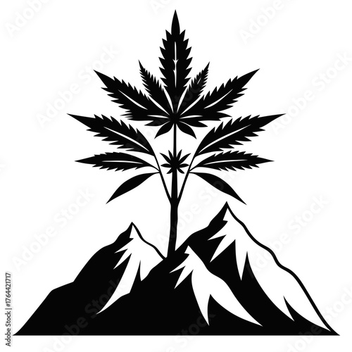 weed with mountain vector clean black silhouette design white background