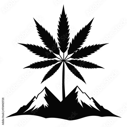 weed with mountain vector clean black silhouette design white background