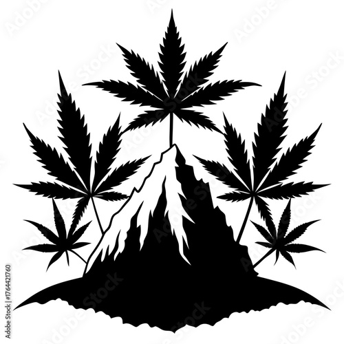 weed with mountain vector clean black silhouette design white background