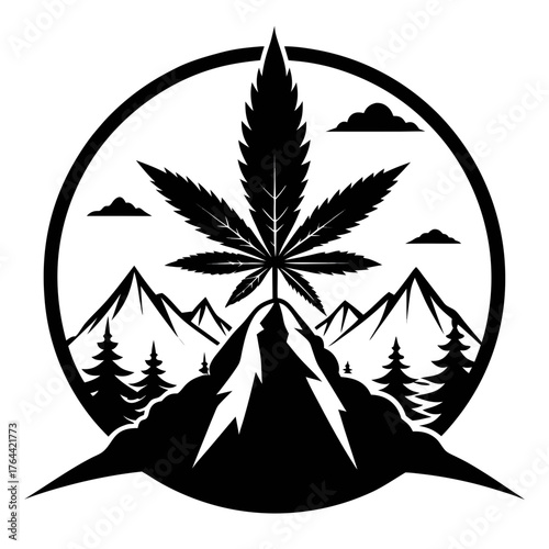weed with mountain vector clean black silhouette design white background