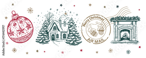 Hand-drawn Christmas Ornaments and Cookie Collection