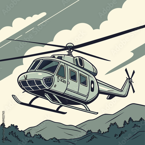 Vector art of helicopter flying in sky
