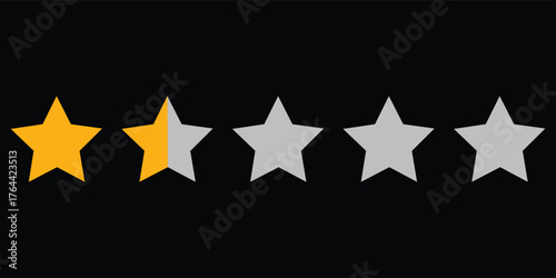 Row of five stars with second half orange and three and a half gray, representing very low feedback, vector Illustration.