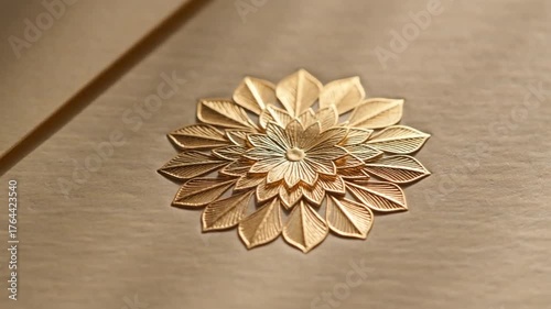 Golden Floral Medallion on Textured Paper