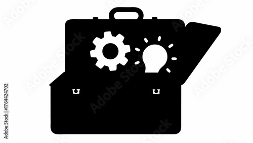 Innovative business solutions briefcase with gear and lightbulb for creative ideas and problem solving