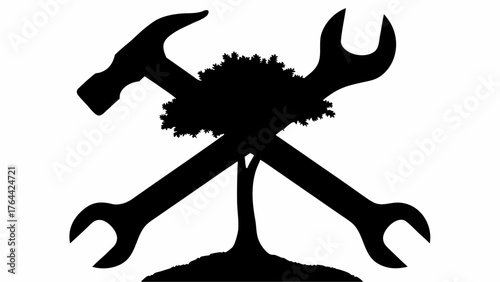 Sustainable construction innovative concept featuring tools and tree in a modern design icon