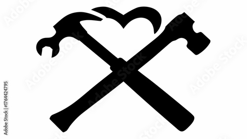 Two hammers crossed, forming a heart shape for construction, building, and home improvement projects