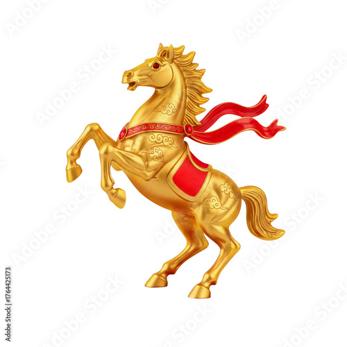 Golden Horse. 2026 Chinese New Year Zodiac Sign Isolated on Transparent Background