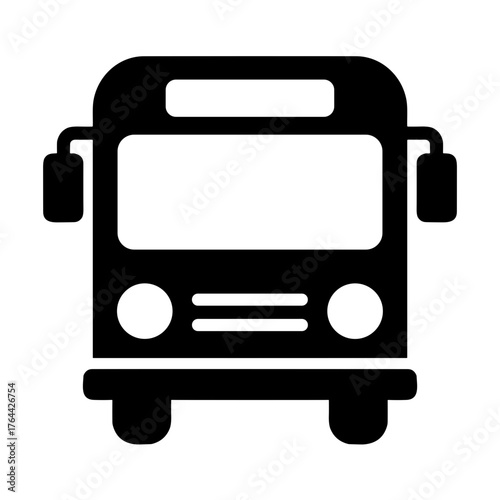 Black silhouette of a city bus viewed from the front  