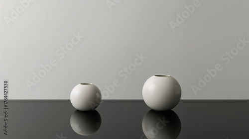Bodegón minimalista de jarrones cerámicos flotantes