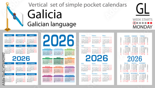 Galician vertical Set of pocket calendars for 2026