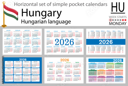 Hungarian horizontal Set of pocket calendars for 2026