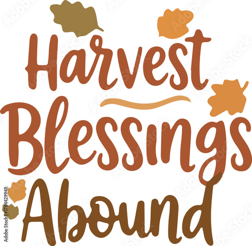 Harvest Blessings Lettering Quote with Wheat and Leaves Illustration