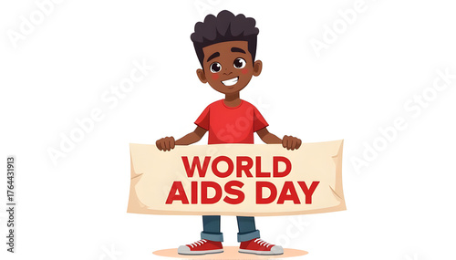A flat design illustration of the red awareness ribbon, a global symbol for World AIDS Day and solidarity with people living with HIV