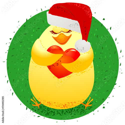 Cartoon chick with Santa Claus's hat, Christmas illustration. Vector image
