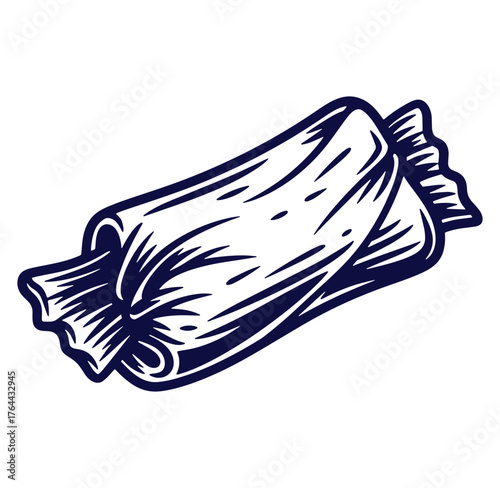 Hand drawn illustration of a fresh celery stick in a retro vintage style.