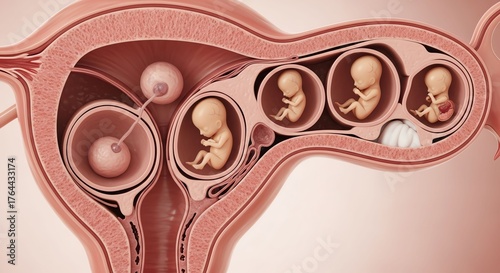 Medical Illustration of Human Pregnancy Pregnancy Stages in Uterus with Embryos in Development