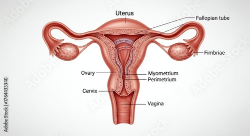 Anatomical Illustration of Female Reproductive System with Uterus Ovaries and Fallopian Tubes Educational Diagram