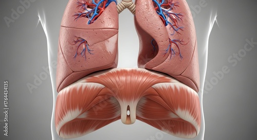 Anatomical Illustration of Human Lungs and Diaphragm in Medical Style