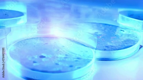 Bioluminescent Cell Culture in Petri Dishes | Lab-Grown Microorganisms Under UV Light | Scientific Observation of Microbial Growth