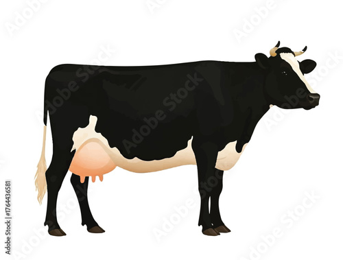 Holstein Friesian cow in silhouette white background.