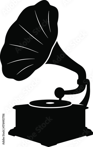 antique gramophone with large horn speaker and turntable base silhouette