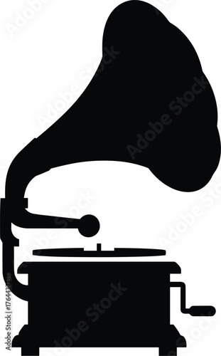 antique gramophone with large horn speaker and turntable base silhouette