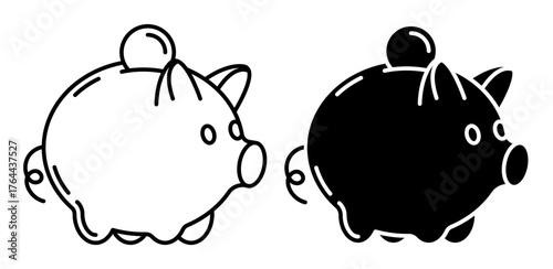 Linear icon. Ceramic piggy bank for saving pocket money for an important purchase. Simple black and white vector isolated on white background