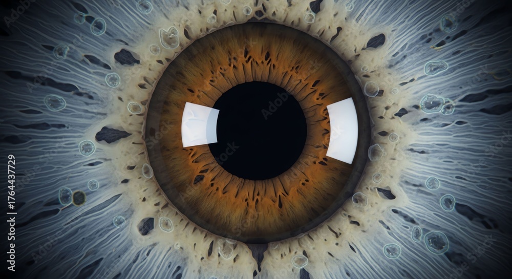 Obraz premium Close-up of Human Eye with Brown Iris and Reflection in Pupil for Medical or Eye Care Content