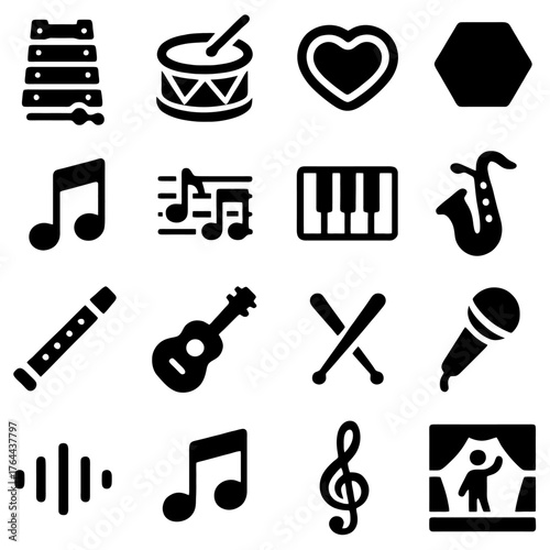 Musical Instruments & Symbols: A visual symphony of iconic musical instruments and symbols, a harmonious ensemble for artistic and educational use.