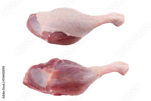 Two Fresh duck leg meat isolated on white background. Raw duck leg.