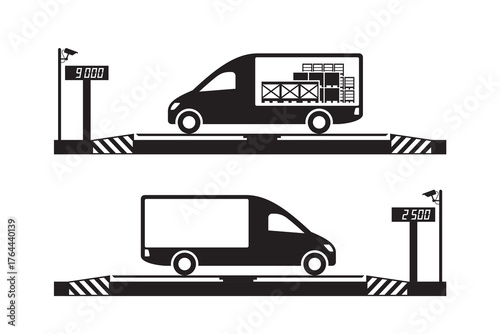 Pickup at weighbridge scale – vector illustration