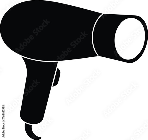 Black hairdryer silhouette on white background