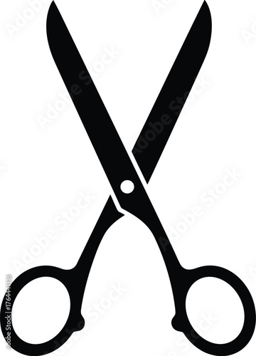 pair of scissors with open blades and finger loops, solid black silhouette