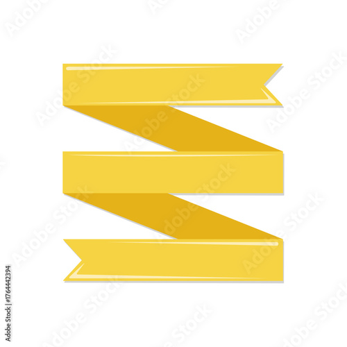 Yellow zigzag ribbon banner. Flat vector illustration.