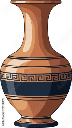 Ancient Greek Vase Vector Illustration – Geometric Border, Minimal Ornament, Terracotta and Black Pottery