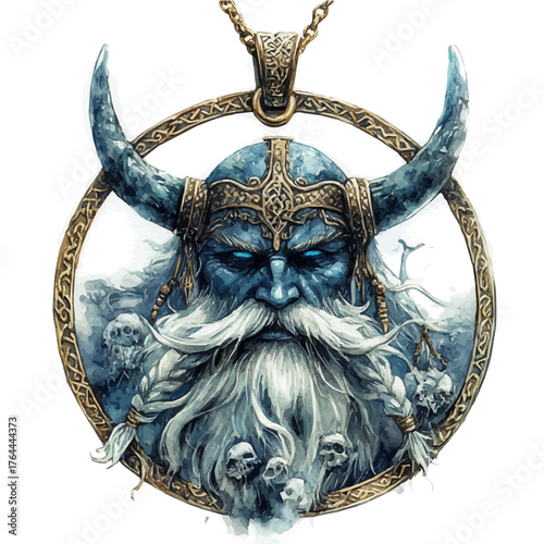 watercolor vector of Viking Pendant, isolated on a white background.