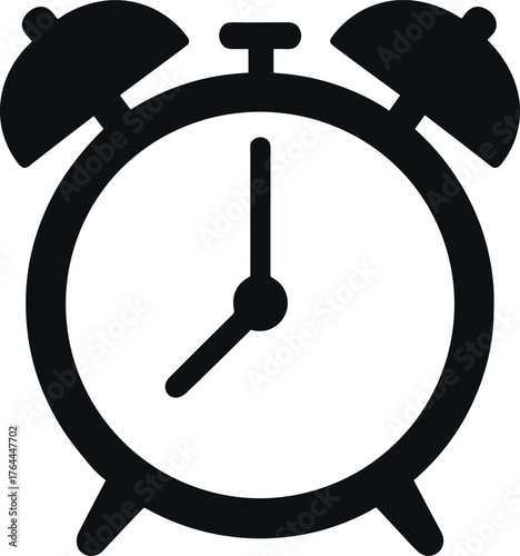 vintage alarm clock with twin bells on top, solid black silhouette