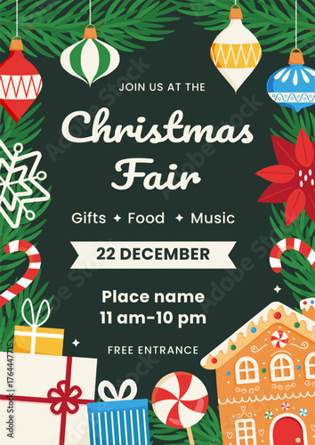 Christmas market poster green background